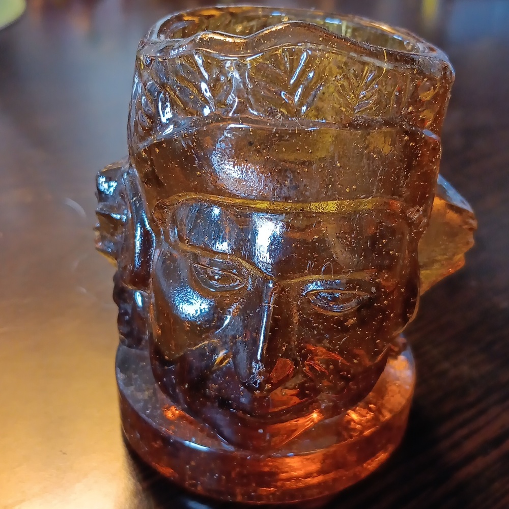 AMBER GLASS MATCHES/TOOTHPICK HOLDER